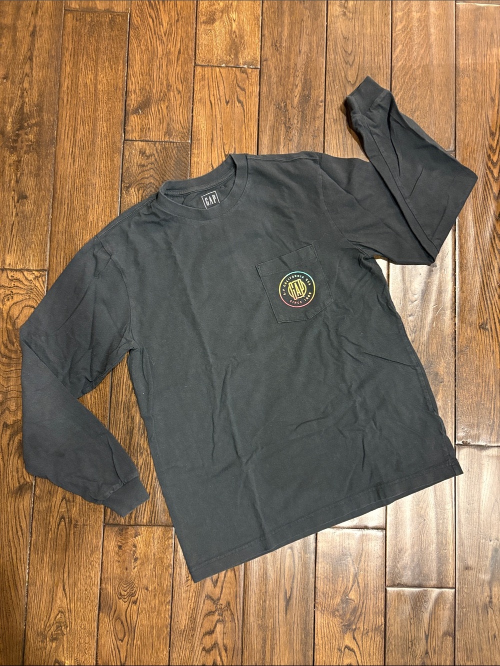 GAP Black Long-Sleeve Pocket Tee with Circular Logo